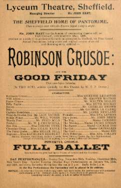 Advertisement for the pantomime, 'Robinson Crusoe', at the Lyceum Theatre