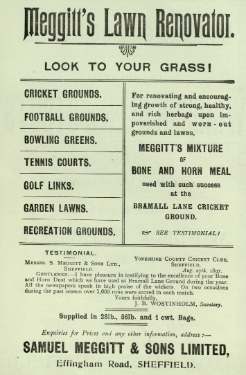 Advertisement for Meggitt's lawn renovator. Samuel Meggitt and Sons Ltd., Effingham Road