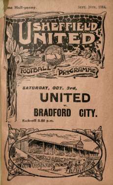 Cover of programme for forthcoming match, Sheffield United FC v. Bradford City FC, Saturday, 3rd October 1914