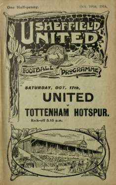 Cover of programme for forthcoming match, Sheffield United FC v. Tottenham Hotspur FC, Saturday, 17th October 1914