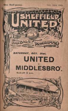 Cover of programme for forthcoming match, Sheffield United FC v. Middlesbrough FC, Saturday, 31st October 1914