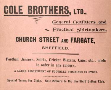 Advertisement for Cole Brothers Ltd., general outfitters and practical shirtmakers, Church Street and Fargate