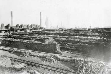 Charles Cammell and Co. Ltd., steel manufacturers, Derwent Iron and Steel Works, Workington (Cumberland) Pig iron stacks
