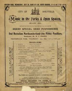 Programme for the Music in the Parks and Open Spaces season: Meersbrook Park