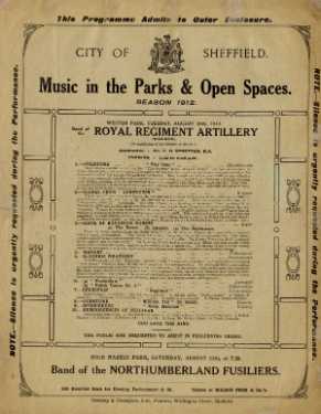 Programme for the Music in the Parks and Open Spaces season 1912: Weston Park and High Hazels Park