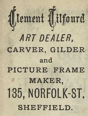 Advertisement for Clement Gilfourd, art dealer, carver, gilder and picture frame maker, No. 135 Norfolk Street
