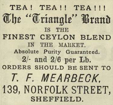 Advertisement for T. F. Mearbeck, [tea dealers], No. 139 Norfolk Street