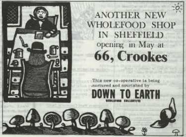 Advertisement for the opening (May 1980) of Down to Earth, wholefood collective shop, No. 66 Crookes