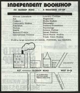 Advertisement for the Independent Bookshop, No. 341 Glossop Road