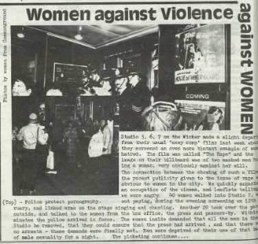 Women Against Violence Against Women occupying Studio 5, 6, 7 Cinema, The Wicker in protest against the film 'The Rape'