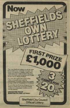 Advertisement for Sheffield City Council's lottery