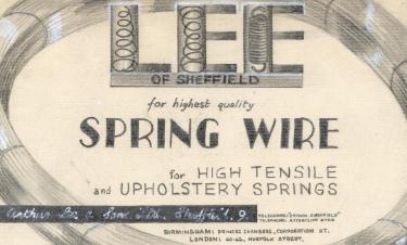 Draft advertisement for spring wire for high tensile and upholstery springs, (Lee of Sheffield Ltd.) Arthur Lee and Sons Ltd., steel manufacturers, [Crown Steel and Wire Mills, Bessemer Road] 