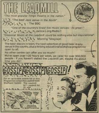 Advertisement for The Leadmill, nightclub and entertainments venue, Nos. 6 - 7 Leadmill Road