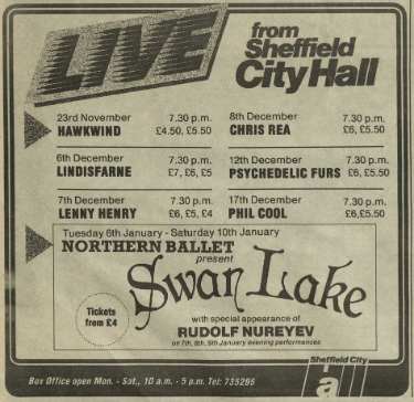 Advertisement for musical events and ballet, City Hall, Barkers Pool