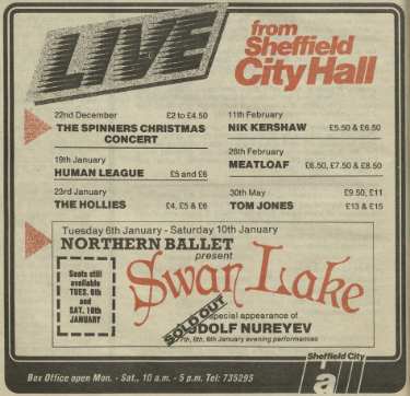 Advertisement for musical events and ballet, City Hall, Barkers Pool