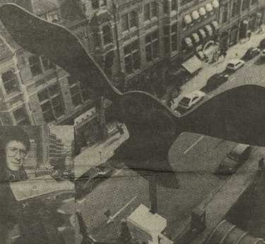 Dummy hawk on the Town Hall, Pinstone Street used to scare away starlings showing (inset left) Andy Hudson