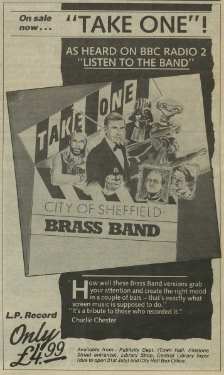 Advertisement for the City of Sheffield Brass Band's long playing (LP) record 'Take One'