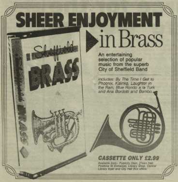 Advertisement for a music cassette by Sheffield Brass by the City of Sheffield [Brass] Band