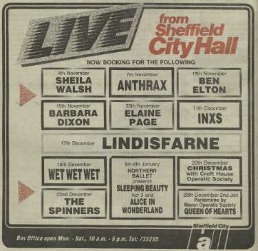 Advertisement for musical events, ballet and pantomine, City Hall, Barkers Pool