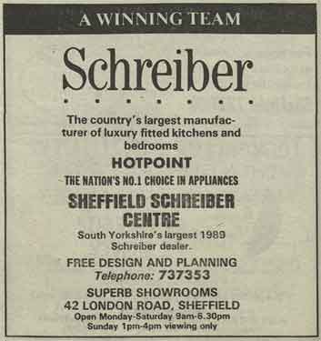 Advertisement for Schreiber, furniture dealers and manufacturers, No. 42 London Road