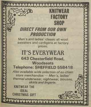 Advertisement for It's Everywear, knitwear shop, No. 643 Chesterfield Road