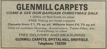 Advertisement for Christmas sale at Glenmill Carpets, Spital Hill