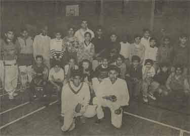 Steve Taylor (centre back) with cricket enthusiasts at Earl Marshal School, [Owler Lane]
