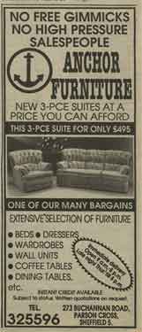 Advertisement for Anchor Furniture, house furnishers, No. 273 Buchanan Road