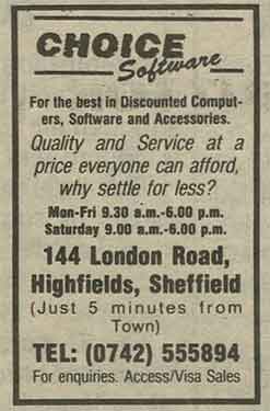Advertisement for Choice Software, computer and software dealer, No. 144 London Road