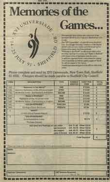 Advertisement for 'Memories of the Games...', - videos etc of the World Student Games