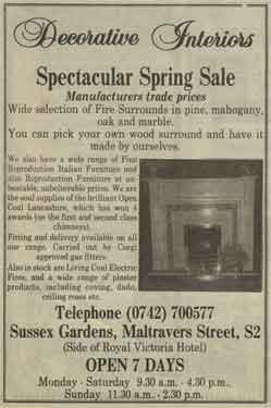 Advertisement for Decorative Interiors, Sussex Gardens, Maltravers Street