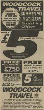 Advertisement for Woodcock Travel Ltd., travel agents