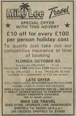 Advertisement for Mike Lee Travel, Asda Store, Orgreave Lane, Handsworth