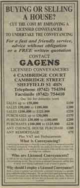 Advertisement for Gagens, licensed conveyancers, No. 4 Cambridge Court, Cambridge Street
