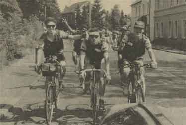 (l. to r.) Kevin Lally, Richard Davies and Dave Tonkin, cycling from Bochum, Germany to Strasbourg, France as part of a visit to Sheffield's twin cities