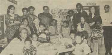 Sheffield Lord Mayor, Councillor Bill Jordan opening a new nursery at Sheffield's Afro-Caribbean Enterprise Centre, [No. 120 The Wicker]