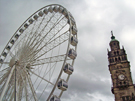 View: a00372 Wheel of Sheffield, top of Fargate, looking towards the top of the Town Hall clock tower