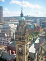 View: a00387 View from the top of the Wheel of Sheffield Big Wheel at the top of Fargate, looking towards the Town Hall and Pinstone Street.