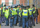 Policemen waiting to deal with expected protests during the Liberal Democrat conference which took place at Sheffield City Hall Policemen waiting to deal with expected protests during the Liberal Democrat conference which took place at Sheffield City Hall