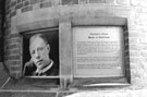 English Pewter Co. Ltd., Princess Street. Commemorative plaque to Harry Brearley inventor of stainless steel at the former premises of Firth Brown and Co. Ltd., Research Laboratories