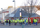 Workmen part of the team working on the refurbishment of The Crucible Theatre from Norfolk Street
