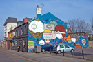 Nos. 3-15 and 17, The Dulo Bar, Cemetery Road at the junction with Beeley Street showing a mural by the artist Kid Acne