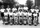 View: m00004 Hatfield House Lane J. and I. School, 1963 Rounders team, Brightside Cup runners-up, team comprised of J3 and J4 girls, taken at the front of school