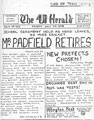 View: m00079 Mr. Padfield Retires' headline in 'The 4D Herald', Friday 23rd July 1948, drawn by Neville Ballin, Firth Park Grammar School