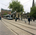 Supertram outside Sheffield Cathedral, Church Street, looking towards Gladstone Buildings Supertram outside Sheffield Cathedral, Church Street, looking towards Gladstone Buildings