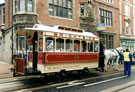 View: s00117 Horse drawn tram No. 15, Church Street. Cairns Chambers with the Cairns Statue by Frank Tory