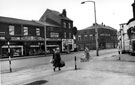 The Moor, from Young Street. Nos. 203 - 207 Milletts Stores (1928) Ltd., outfitters, No. 209 Martins (Dryers and Cleaners) Ltd.