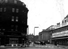 Barkers Pool from Town Hall Square, William Timpson Ltd., shoe shop on left, Cinema House on right (Fargate extended to Pool Square until the 1960s when it became part of Barkers Pool),