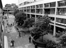 Elevated view of Exchange Street. Castle Market and 'The Gallery', right