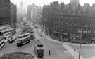Elevated view of Fargate and Town Hall Square, Albany Hotel and Yorkshire Penny Bank, right